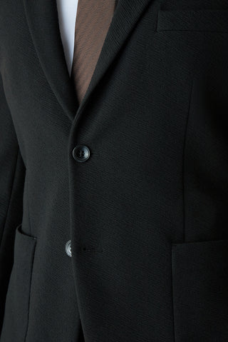 Siyah 7 Drop Süper Slim Fit Mono Yaka Armürlü Klasik Ceket