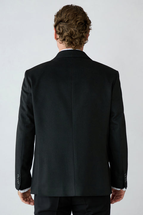 Black 4-Drop Relaxed Fit Shawl Lapel Plain Classic Jacket