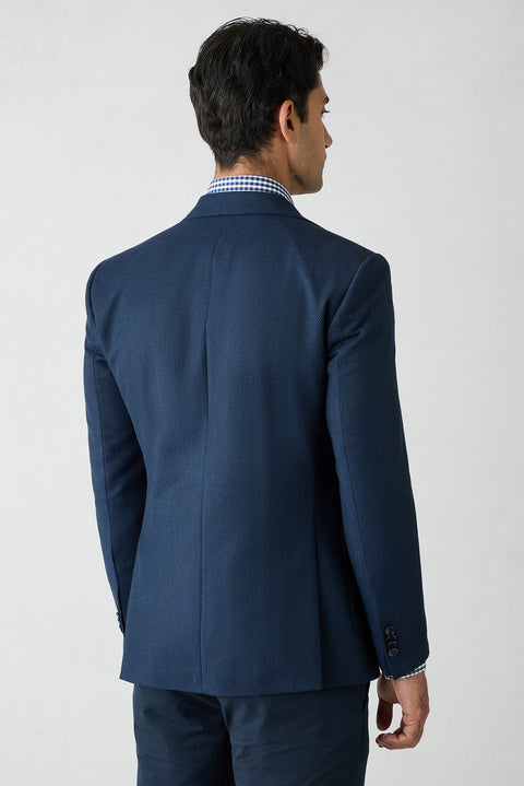 Koyu Lacivert 7 Drop Slim Fit Dar Kesim Yünlü Desenli Mono Yaka Spor Ceket