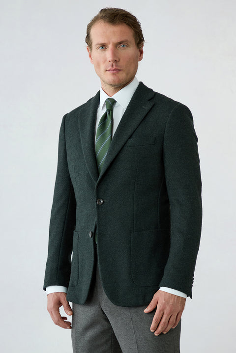 Dark Green 6-Drop Regular Fit Notch Lapel Textured Wool Knit Classic Jacket