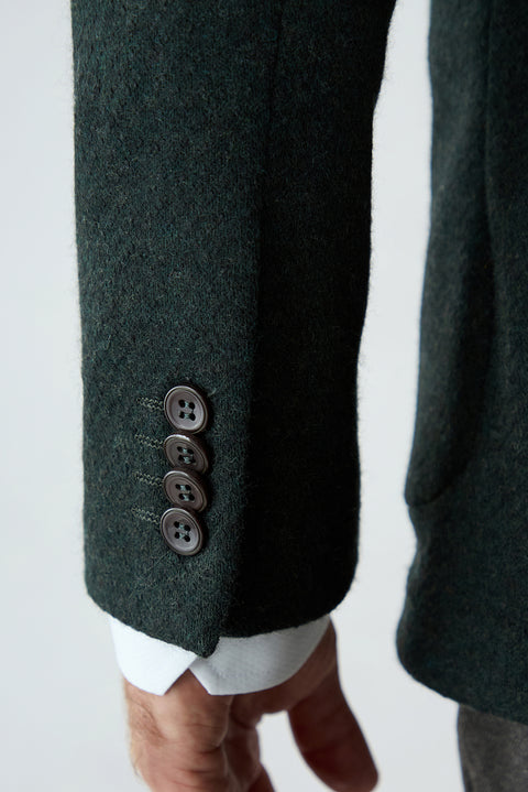 Dark Green 6-Drop Regular Fit Notch Lapel Textured Wool Knit Classic Jacket