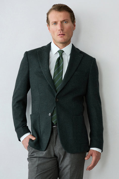 Dark Green 6-Drop Regular Fit Notch Lapel Textured Wool Knit Classic Jacket