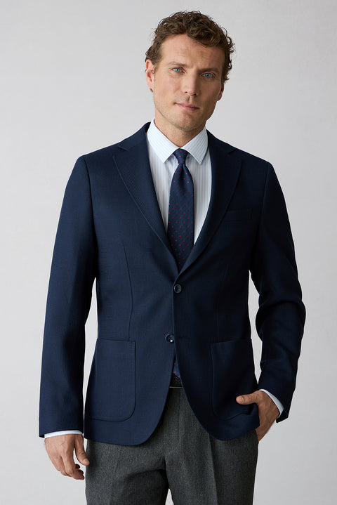 Koyu Lacivert 7 Drop Slim Fit Mono Yaka Armürlü Klasik Blazer Ceket