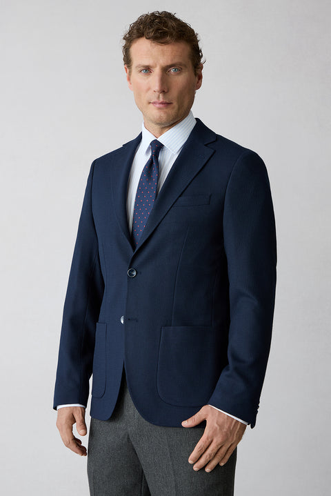 Koyu Lacivert 7 Drop Slim Fit Mono Yaka Armürlü Klasik Blazer Ceket