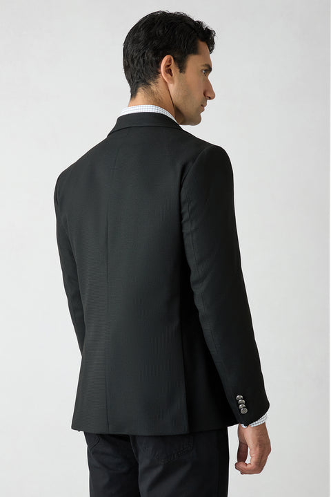 Siyah 4 Drop Relaxed Fit Rahat Kesim Desenli Mono Yaka Blazer Ceket
