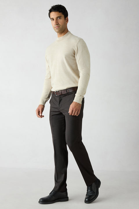 Koyu Kahve 7 Drop Slim Fit Dar Kesim Yünlü Klasik Kumaş Pantolon
