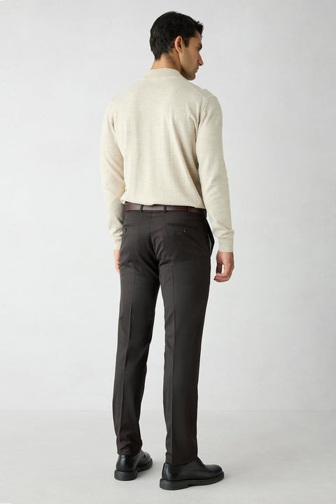 Koyu Kahve 7 Drop Slim Fit Dar Kesim Yünlü Klasik Kumaş Pantolon
