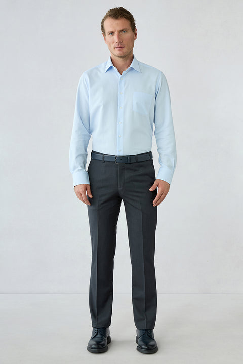 Dark Charcoal 7-Drop Slim Fit Textured Classic Trousers