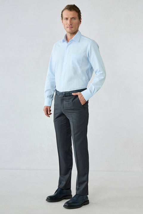 Dark Charcoal 7-Drop Slim Fit Textured Classic Trousers