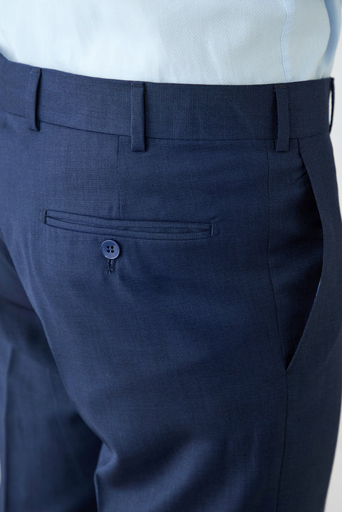 Dark Navy 7-Drop Slim Fit Textured Classic Trousers