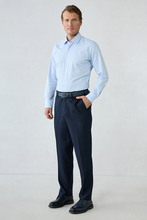 Dark Navy 4 Drop Relaxed Fit Textured Wool Classic Trousers