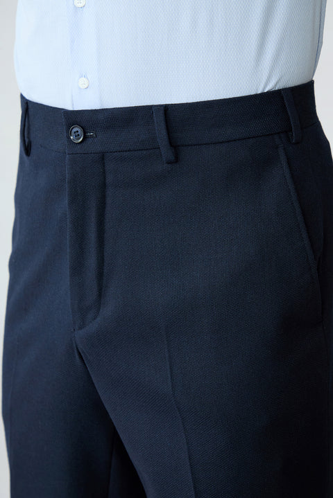 Dark Navy 4 Drop Relaxed Fit Textured Wool Classic Trousers