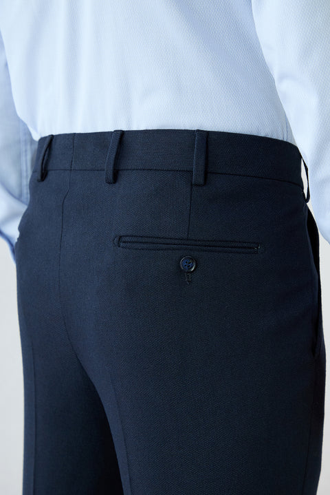 Dark Navy 4 Drop Relaxed Fit Textured Wool Classic Trousers