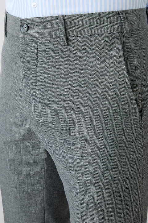 Orta Gri 7 Drop Slim Fit Balıksırtı Klasik Pantolon