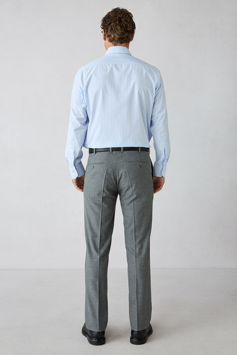 Orta Gri 7 Drop Slim Fit Dar Kesim Desenli Klasik Kumaş Pantolon