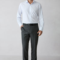 Dark Anthracite 6-Drop Regular Fit Textured Wool Classic Trousers