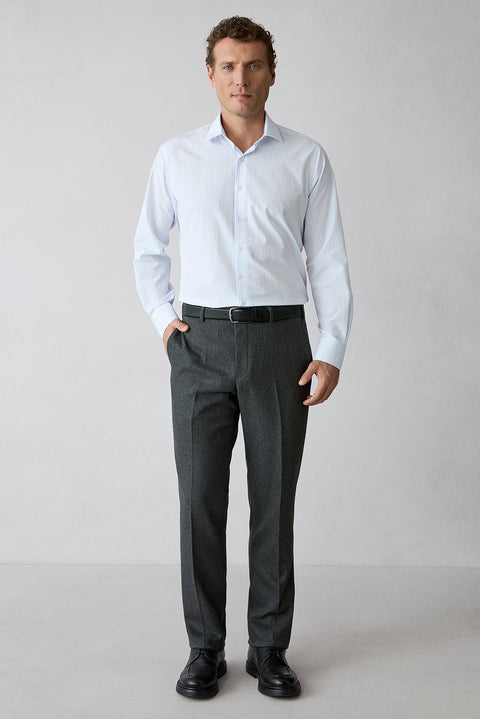 Dark Anthracite 6-Drop Regular Fit Textured Wool Classic Trousers