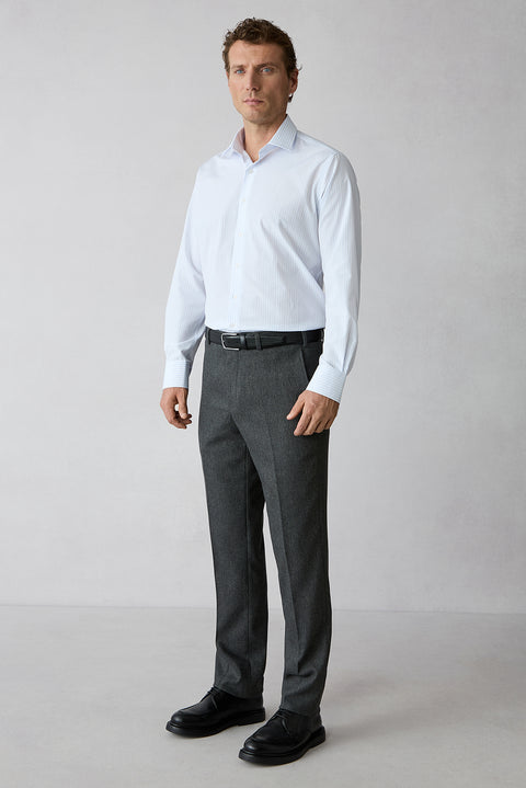 Dark Anthracite 6-Drop Regular Fit Textured Wool Classic Trousers