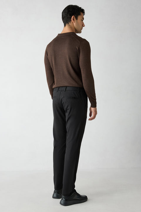 Black Regular Straight Fit Plain Lycra Sports Trousers