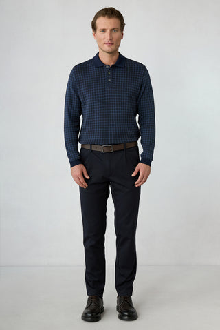 Koyu Lacivert Straight Regular Fit Lyocell Karışımlı Beli Lastikli Pileli Kanvas / Chino Pantolon