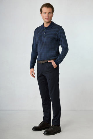 Koyu Lacivert Straight Regular Fit Lyocell Karışımlı Beli Lastikli Pileli Kanvas / Chino Pantolon