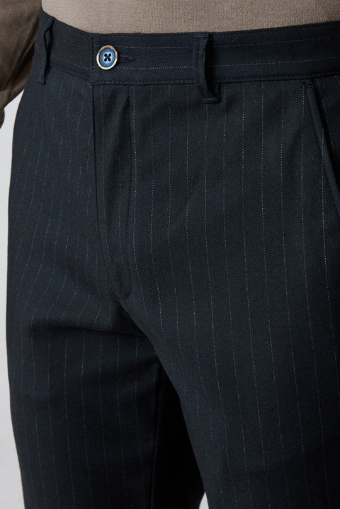 Dark Navy Slim Straight Fit Striped Sport Trousers