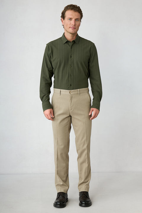 Orta Bej Regular Fit Standart Kesim Yandan Cep Pamuklu Kanvas / Chino Pantolon