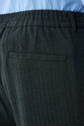 Koyu Füme Relaxfed Çizgili Arka Kemer Lastikli Casual Pantolon