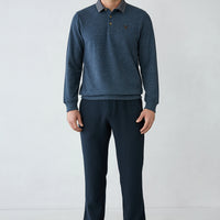 Mid-Denim Relaxed Striped Casual Trousers with Back Elasticated Waist
