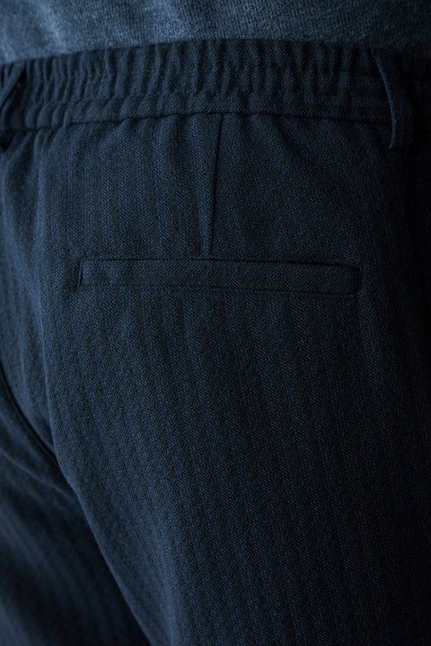 Mid-Denim Relaxed Striped Casual Trousers with Back Elasticated Waist