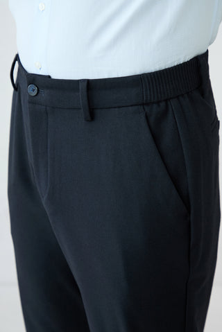 Koyu Lacivert Regular Fit Düz Beli Lastikli Yünlü Spor Pantolon