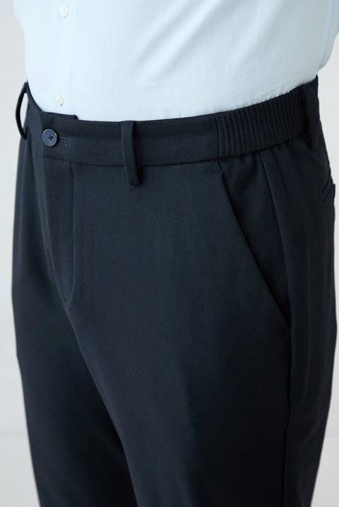 Dark Navy Regular Fit Plain Elasticated Waist Wool Blend Sports Trousers