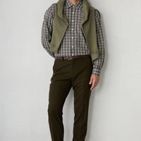 Orta Vizon Straight Slim Fit Lyocell Yün Karışımlı Yandan Cep Beli Lastikli Kanvas / Chino Pantolon