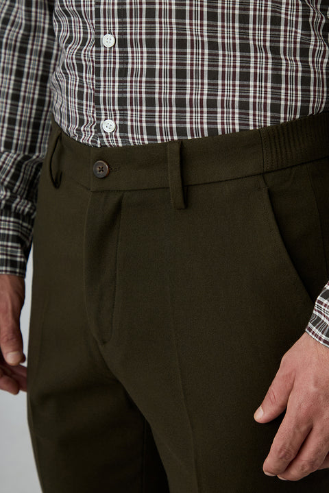 Orta Vizon Straight Slim Fit Lyocell Yün Karışımlı Yandan Cep Beli Lastikli Kanvas / Chino Pantolon
