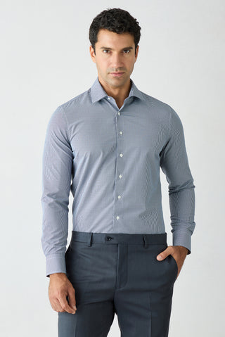 Koyu Lacivert Uzun Kol Slim Fit Pamuklu Ekose Gömlek