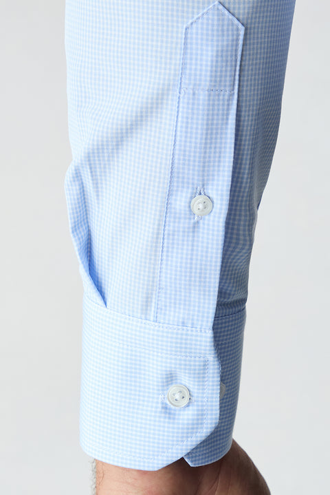 Light Blue Long Sleeve Slim Fit Cotton Plaid Shirt
