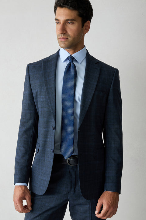 Light Blue Long Sleeve Slim Fit Cotton Plaid Shirt