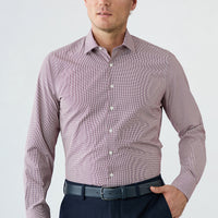 Wine Bordeaux Long Sleeve Slim Fit Cotton Plaid Shirt