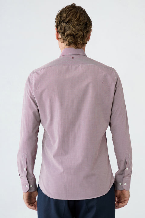 Wine Bordeaux Long Sleeve Slim Fit Cotton Plaid Shirt
