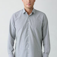 Black Long Sleeve Regular Fit Striped Cotton Shirt