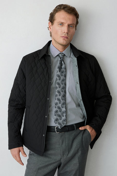 Black Long Sleeve Regular Fit Striped Cotton Shirt