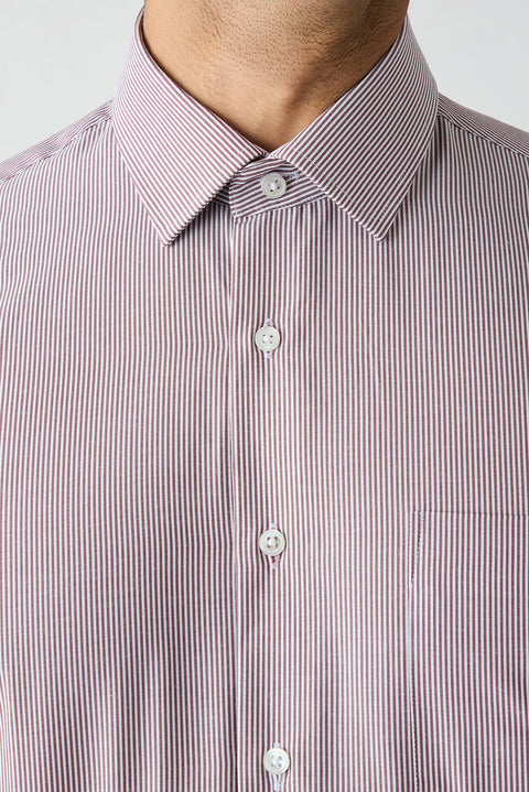 Burgundy Long Sleeve Regular Fit Striped Cotton Shirt