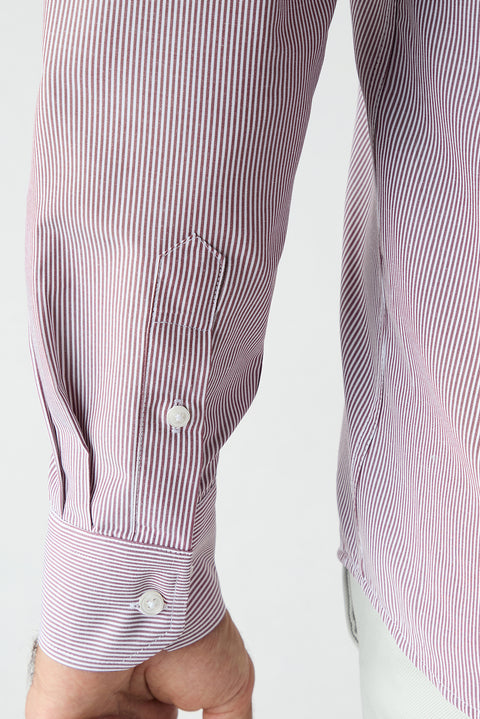 Burgundy Long Sleeve Regular Fit Striped Cotton Shirt
