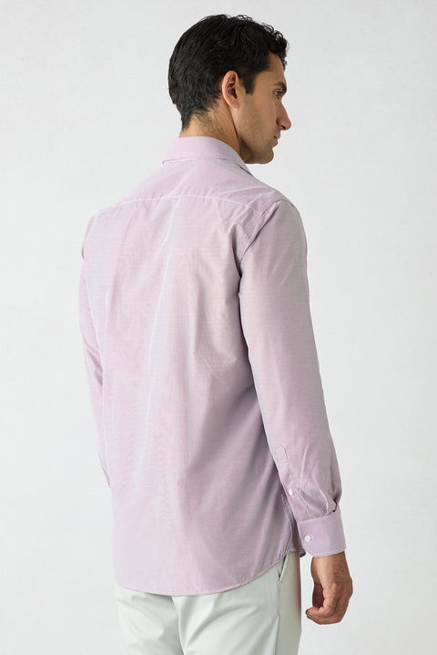 Burgundy Long Sleeve Regular Fit Striped Cotton Shirt