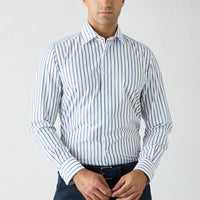 Dark Navy Long Sleeve Regular Fit Striped Shirt