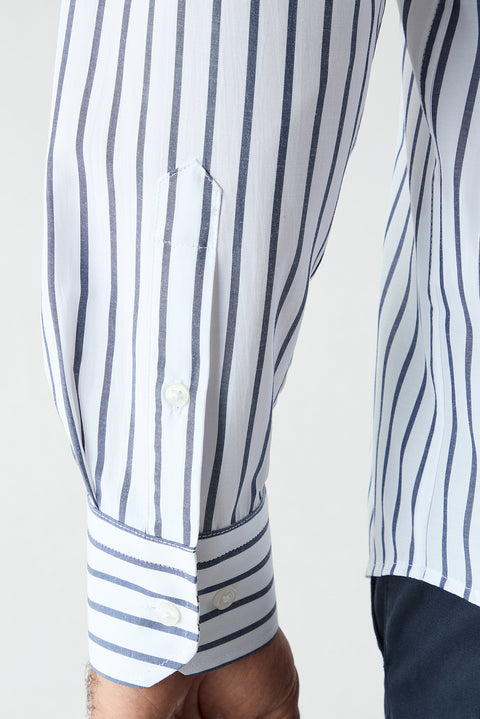 Dark Navy Long Sleeve Regular Fit Striped Shirt