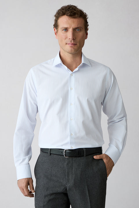 Light Blue Long Sleeve Regular Fit Striped Shirt