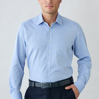 Dark Blue Long Sleeve Regular Fit Cotton Plaid Shirt