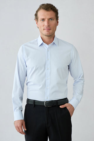 Uçuk Mavi Uzun Kol Slim Fit Pamuklu Armürlü Gömlek