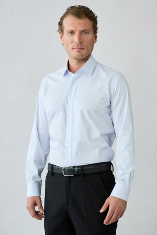 Uçuk Mavi Uzun Kol Slim Fit Pamuklu Armürlü Gömlek